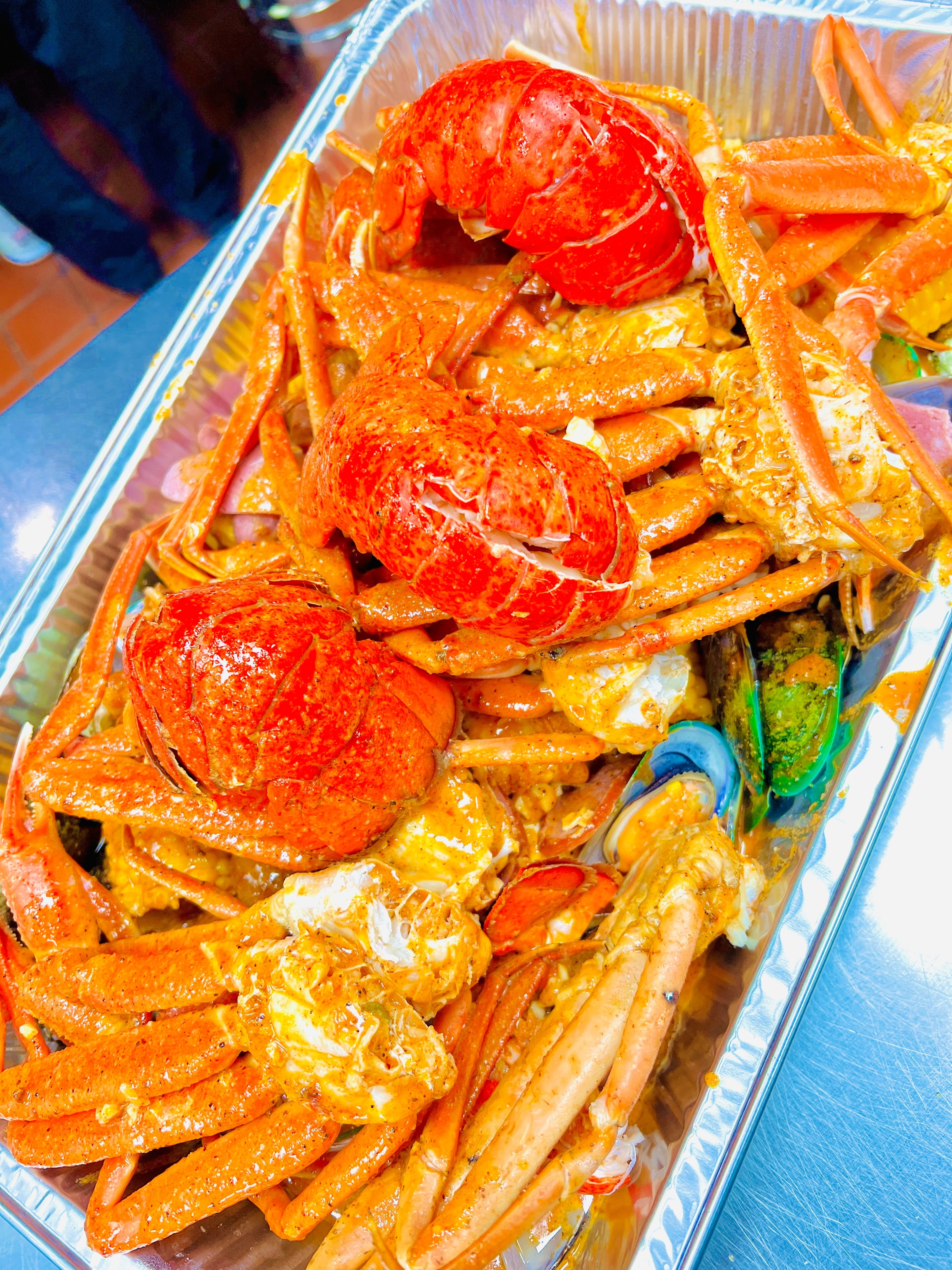 King crab legs served with drawn butter
